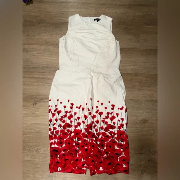 Brooks Brothers White Midi Dress with Red Floral Border - Picture 1 of 3